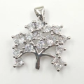 Silver tree of life pendant with sparkling micro-pave cubic zirconia on white background - 3D Tree of Life Silver Pendant