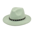 Detail of mint green fedora hat featuring a black faux leather band with silver metal studs - Mint Green