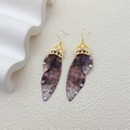 Elegant S925 silver butterfly earrings with gradient purple wings and aurora rhinestones - Misty Purple-Gold