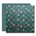 Papier cadeau de Noël sarcelle foncé avec motifs patchwork de rennes et du Père Noël - Carreaux de Noël Vert