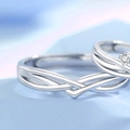 925 sterling silver couple rings set with multi-layer intertwining bands and a round stone - Adjustable Open / Intertwined Lines Couple Ring Male (White Gold Color)
