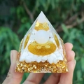 Orgone crystal pyramid with gold foil and white stones held in hand for home decor - 6cm / A4-White Pebble Geometry White Ball