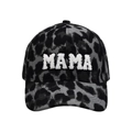 Grey and black leopard print corduroy baseball cap with white MAMA embroidery - MAMA Style / Grey Leopard