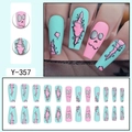 Zombie theme press on nails with Frankenstein graffiti pattern in mint and pink - Zombie Frankenstein Cartoon Face (Y-357)
