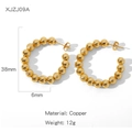 Eleganti orecchini a cerchio in rame dorato con perle rotonde dal diametro di 38mm - Cerchio con Perline alla Moda (NYH-XJZJ09A)