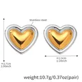 Tweekleurige hartvormige oorbellen van roestvrij staal in goud en zilver design - Tweekleurig Groot Hart (F400)