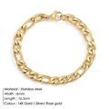 Classic 6mm Figaro chain bracelet in 14K gold-plated stainless steel with lobster clasp - 6MM-16.5CM / Gold