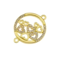 Golden round connector with hollow hearts and zircon stones for jewelry making - Gold Hollow Heart Round (L0542-A)