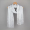 Sparkling silver metallic scarf with fringe detail for elegant party wear - Silver Silver