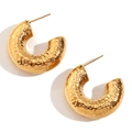 Chic 18K gold plated stainless steel C-hoop earrings with textured hammered finish - Gold