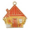 Hausanhänger aus Emaille mit orangefarbenem Dach und gelben Wänden für DIY-Schmuck - 30x28mm Orangerotes Gelbes Haus (20283)