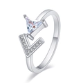 Minimalist open ring in silver finish with triangular zircon and V-shaped pavé accents - V Shape with Rhinestones / Platinum Color-J220