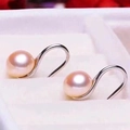 Macro detail of pink pearl drop earrings with silver hooks on white velvet background - White Gold / 8mm Pink Natural Pearl Earrings