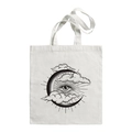 Cream canvas tote bag featuring black crescent moon and mystic evil eye art print - E224-Crescent Moon Cloud All-seeing Eye