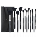 Black and silver 12pcs professional makeup brush set with matching cylinder case - 12pcs Black Bristles Button Bag