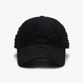 Gorra de béisbol de algodón negro desgastado con bordes deshilachados y estilo vintage - Ajustable / Negro
