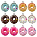 Set of 12 colorful resin donut charms with chocolate text for DIY jewelry making - 12Pcs Mixed Resin Donut With Letter