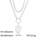 Collar de doble capa de acero inoxidable con colgante de calavera plateada hombre - Color Acero (KN236384-Z)