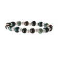Close-up of creative colorful ceramic shell beads and pearls bracelet on white background - Imitation Pearl + Green Round Beads
