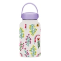 Portable 650ml stainless steel sports bottle with purple lid and floral print - Dense Branch Flowers