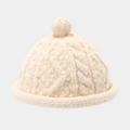 Bonnet docker en maille torsadée crème avec pompon pour l'automne et l'hiver - Taille unique / Beige