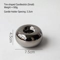Silver tire-shaped ceramic candle holder, 4.5cm height, 7.5cm diameter for wedding decor - Black Mirror Tire Candle Holder Small