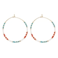 Bohemian gold hoop earrings with multi-color beads in red, turquoise, and white - Red Green White (GZ-E220003A)