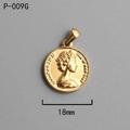 Detail of 18K gold-plated titanium steel coin pendant with Queen Elizabeth II relief - P-009G