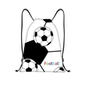 Close-up of durable Oxford polyester drawstring bag featuring classic football print design - Black Background Soccer with Colored Football Letters (jiayingskd77)