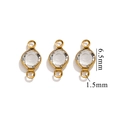 Three 6.5mm round gold-plated jewelry connectors with faceted clear crystals and loops - Double Hole Gold - White