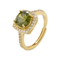 Adjustable gold ring with olive green round gemstone and pave micro-inlaid crystals - Gold Olive Green Zirconia