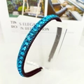 Elegant baroque headband with double-row sea blue crystals on a thin black frame - Blue Rhinestone