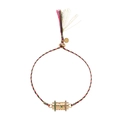 Adjustable colorful braided rope bracelet with gold-plated cylinder charm and crystals - Pink Green Bracelet (AM Letter Bead)