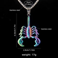 Rainbow stainless steel scorpion pendant necklace for men with 70cm long chain - Iridescent Scorpion Pendant + 70cm Steel Chain