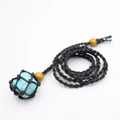 Handmade woven necklace featuring blue natural stone pendant in black mesh cord - Turquoise With Black Mesh Bag