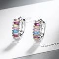 S925 Sterling Silber Creolen mit mehrfarbigen Zirkoniasteinen im Baguetteschliff - Kupfer/925 Silber Stift / Weißgold