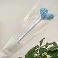 Handmade sky blue crochet heart flower with long stem in single plastic wrapping - Blue Heart Branch