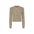 Slim fit cable knit wool cardigan for women in oatmeal beige with amber buttons - S / Khaki