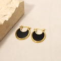 Orecchini a forma di U in oro con intarsio in smalto nero dal design moderno - Nero agata