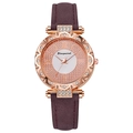 Detail of rose gold watch case with rhinestone petals and Roman numeral dial decoration - Purple