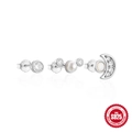 S925 sterling silver mini earring set with pearl, moon opal, and round zircon studs - Platinum - 3Pcs Set (Moon/Pearl)