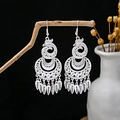 Ethnic Miao silver earrings with hollow flower patterns and hanging pointed tassels - Phoenix Hollow Pointed Tassel Style (E5063)