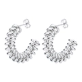 Polished silver stainless steel hoop earrings featuring a unique spiral coil design - Spring No.3 Steel Color