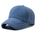 Navy blue faux lamb wool baseball cap with soft curly texture for winter warmth - Adjustable / Blue