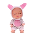 5-inch sleeping baby doll in plush white and pink rabbit onesie with long ears - A4 Rabbit