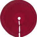 Red cable-knit Christmas tree skirt with decorative bow ties on a white background - Diameter 62CM/24 Inch / Red