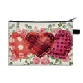 Foldable canvas makeup bag with heart and rose print featuring a black side handle - Pattern 14