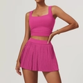 Two-piece magenta tennis set featuring a square neck cropped tank top and pleated skirt - S / Top And Bottom / Magenta