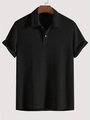 Primer plano de la textura de punto tipo gofre negra del polo de hombre con solapa - S / Tops / Negro