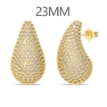 Golden 925 silver teardrop earrings with pave-set zircons in a professional 23mm view - 23MM Pave Stud Earrings / Gold